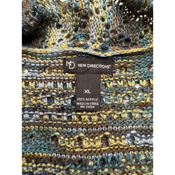 New Directions XL 100% Acrylic Green Yellow Teal Shawl Collar Vest New - Picture 6 of 10